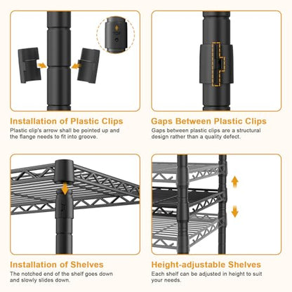 F2C Clothes Rack with Cover, Black Clothing Racks Heavy Duty | Garment Rack with Shelves for Hanging Clothes, Metal Portable Closet System, 47.2"W x 16.5"D x 78.3"H, Load 630lbs - color: Black Closet with Black Cover