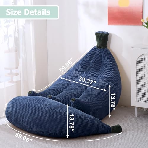 Banana Chaise Lounge Sofa Chair for Living Room, Bean Bag Chair with Ottoman, Floor Sofa Bed with Footrest, Comfy Convertible Lounger, Plush Couch for Bedroom, Dorm (Dusty Blue, King) - color: Dusty Blue, size: King