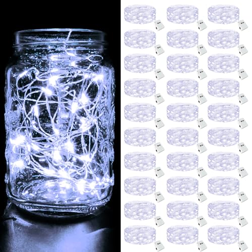 btfarm 30 Pack LED Fairy Lights Battery Operated [3 Modes] Twinkle Lights, 7FT 20 LED Mini String Lights Mason Jars Silver Wire Small Christmas Wedding Party, Cold White | 7Ft 20 Led String Light, Waterproof Bulk Small Mini Silver Wire for Christmas Mason