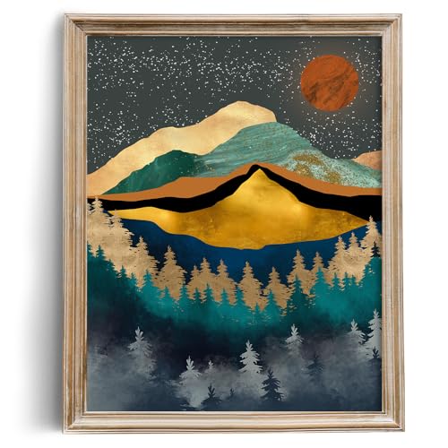 YUMKNOW Boho Mountain Wall Decor - Unframed 12x16, Mid Century Modern Nature Wall Art for Living Room, Dark Bathroom Apartment, Bedroom Pictures, Abstract Office Gifts, Posters for Room Aesthetic - size: 12"L x 16"W