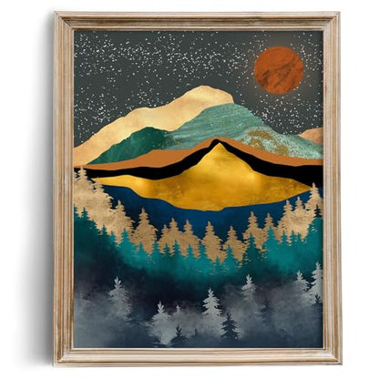 YUMKNOW Boho Mountain Wall Decor - Unframed 12x16, Mid Century Modern Nature Wall Art for Living Room, Dark Bathroom Apartment, Bedroom Pictures, Abstract Office Gifts, Posters for Room Aesthetic - size: 12"L x 16"W