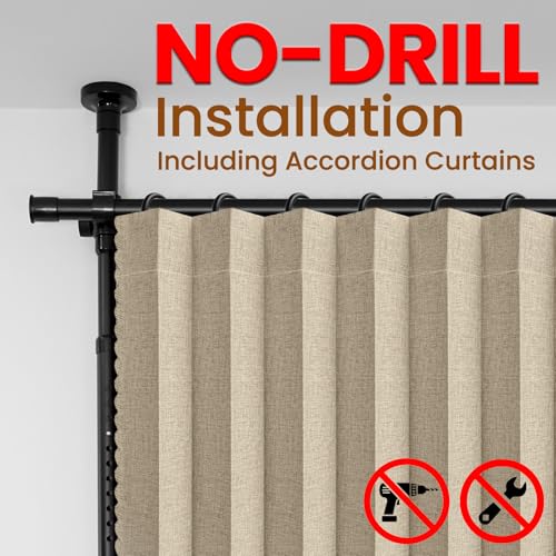 100% Blackout Room Divider Curtains Sets Beige W100 x L96 in,1 Panel Curtain Rods No Drilling Adjustable Tension (H) 43-120×(W) 35-100 in for Sound Dampening Privacy Partition - color: Beige, size: 100"W x 96"L (Pack of 1)
