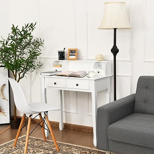 Giantex Writing Desk with 4 Drawers, Removable Floating Organizer 2-Tier Mission Home Computer Vanity Desk for Apartment Small Space, White - color: White