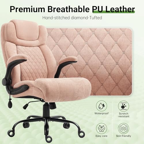 Office Chair, Big and Tall Executive Chair with Air-Lumbar Support, Breathable Desk Computer Chair with Adjustable Flip-up Armrests, Wide Cushion Seat Swivel Home Office Chair - color: Lightpink