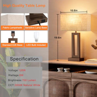 Seealle Bedroom Lamps for Night Stands - Touch Control, 3 Way Dimmable, USB C+A Charging, LED Bulbs, Easy Assembly(Yellow&Coffee) - color: R. Yellow&Coffee, size: Medium(19.6in)