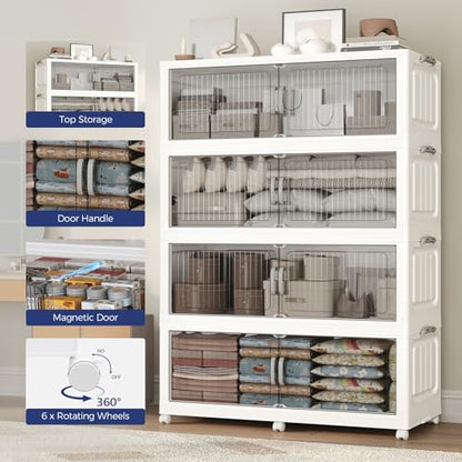 200Gal Extra Large Stackable Storage Bins with Lid, 800QT Foldable Collapsible Storage Box with Doors and Wheels, Plastic Closet Organizers Container Drawer for Bedroom Dorm Kitchen, 5Pack - size: 40Gal-5Pack