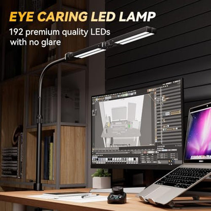 Adjustable LED Desk Lamp with Clamp, 4-Head Eye-Caring CRI95+ Desk Light, Stepless Dimming & Color Temp Remote Control, Flexible Neck, 5-Mode for Reading, Computer, Crafting, 90" Wide Desk Coverage - color: Black