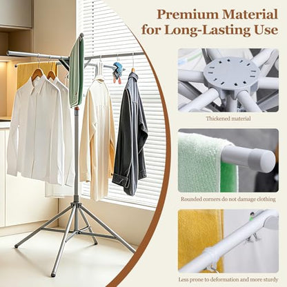 Adjustable Collapsible Umbrella Style Clothes Drying Rack, 4Legs6Telescopic Arms, Space-Saving Freestanding Laundry Airer with Windproof Clips, Easy Setup Indoor Outdoor (Gray-Carbon Steel) - color: Gray-carbon Steel