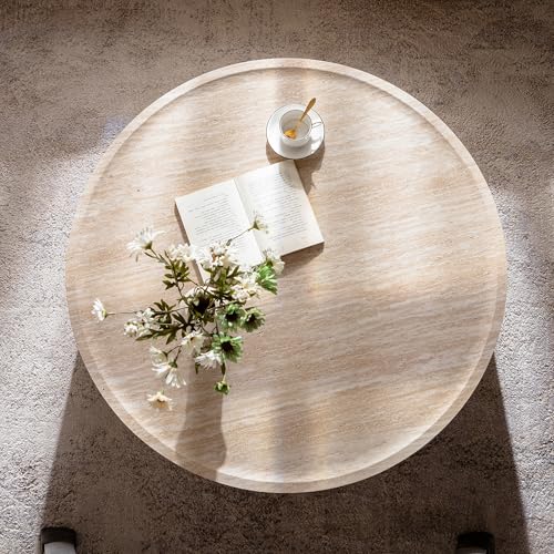 39.37" Round Faux Marble Coffee Table for Living Room, Modern Drum Coffee Table, Faux Stone Mars Pattern Center Table, Minimalist Large Circle Round Coffee Table No Assembly(Mars Pattern) - color: 39.37'' Mars Pattern