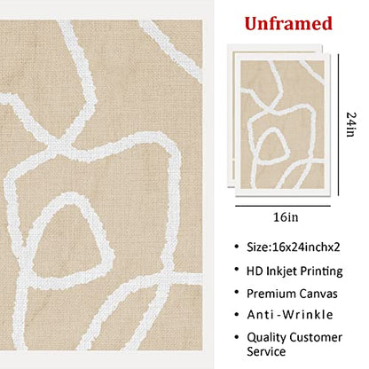 White and Beige Abstract Wall Art Boho Line Poster Beige Abstract Painting Abstract Shapes Canvas Geometric Minimalist Art Prints Modern Line Wall Art for Living Room Bedroom 16x24inchx2 Frameless - color: White and Beige Abstract Wall Art