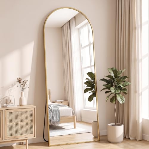 NEWBULIG Arched Full Length Floor Mirror 64"x21", Body Standing Mirror | Wall Hanging or Leaning, Shatter-Proof Glass, Aluminum Alloy Frame with Stand, Home Decor Bedroom, Gold - color: Gold-arched, size: 64"L x 21"W