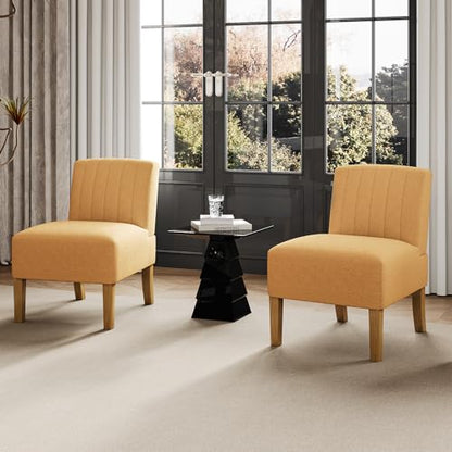 VIRRMO Armless Accent Chairs Set of 2 for Living Room, Modern Slipper Chair Living Room Chairs with Solid Wood Legs,Makeup Vanity Chair Fabric Comfy Upholstered Arm Chairs Accent Chairs,Yellow - color: Yellow