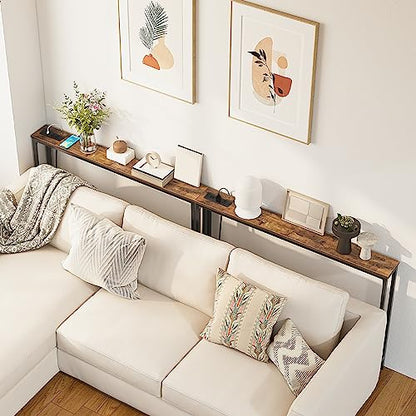 HOOBRO 39.4" Skinny Console Table with Power Outlet, 5.9" Behind Couch Table with Charging Station, Narrow Sofa Table, Long and Thin Table for Entryway, Living Room, Rustic Brown BF51UXG01 - color: Rustic Brown + Black, size: 39.4"L x 5.9"W x 31.5"H