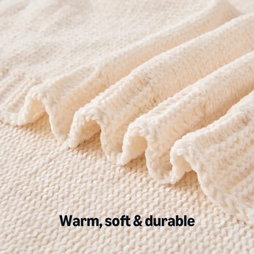 Amazon Basics Chunky Chenille Knit Throw Blanket for Couch, Bed and Sofa, Soft and Warm Lightweight Jersey, 60"×80", White - color: White, size: 60×80in.