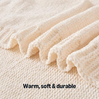 Amazon Basics Chunky Chenille Knit Throw Blanket for Couch, Bed and Sofa, Soft and Warm Lightweight Jersey, 60"×80", White - color: White, size: 60×80in.