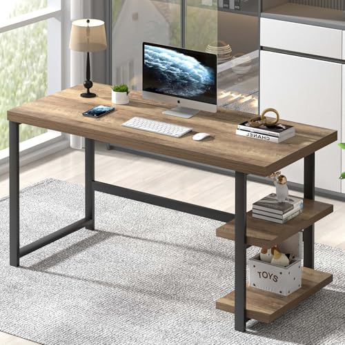 Computer Desk, Modern Home Office Desk with Storage Shelves, Writing Study Gaming Table for Living Room Bedroom, Rustic Oak, 53 Inch - color: Rustic Oak, size: 53 inch