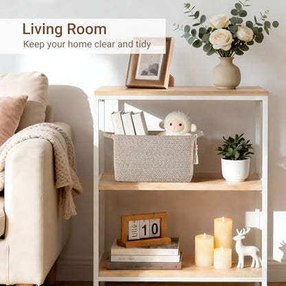 Mkono Woven Storage Basket, Cube Cotton Rope Basket for Shelves, 13"x10"x9" | Organizes Shoes Clothes Toys Towels Books, Gift Basket, Wooden Beads Tassel, Rectangle Bin, Fits Entryway Bedroom Living Room - color: Brown