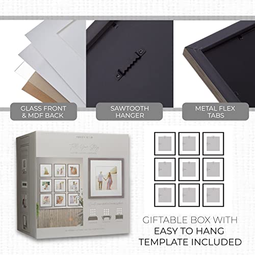 Sheffield Home 9 Piece Gallery Wall Frame Set, 12x12 Inch, Natural - color: Natural, size: 12x12 Inch
