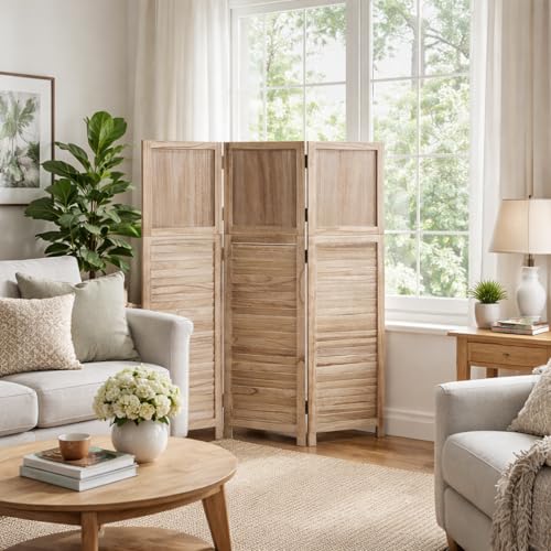 1 Pack 3 Panel Wood Short Room Divider Folding Screen Light Brown | Freestanding Modular Louvered Partition Screen For Bedroom Home Office Apartment Privacy - color: Lightbrown