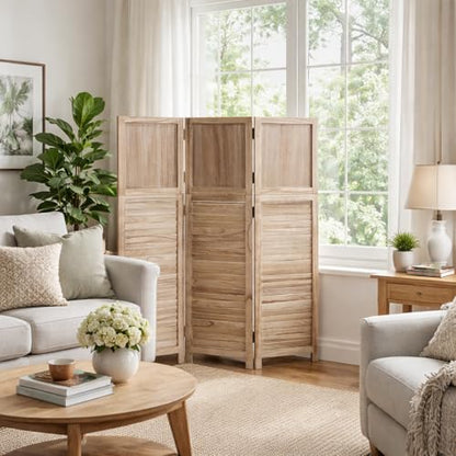 1 Pack 3 Panel Wood Short Room Divider Folding Screen Light Brown | Freestanding Modular Louvered Partition Screen For Bedroom Home Office Apartment Privacy - color: Lightbrown