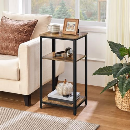 Yaheetech 30 Inch Tall Side Table, 3-Tier Narrow Nightstand, Rustic Brown | 3-Tier Storage, Tall for Beds and High-Arm Living Room Sofas, Narrow Fit for Small Spaces, Metal Frame, Wood Grain Top - color: Rustic Brown