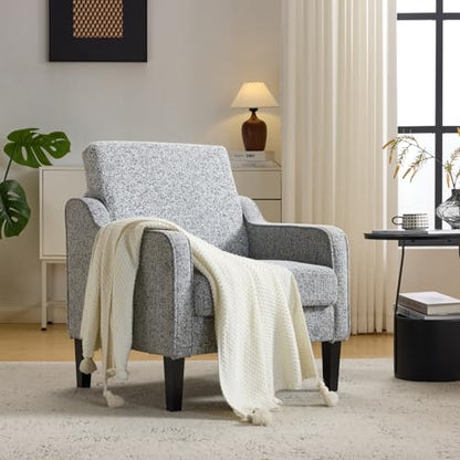 VINGLI Upholstered Chenille Accent Chair for Living Room, Bedroom, Mid-Century Modern Arm Chair Comfy Reading Chair with Scooped Arms (1, Light Gray) - color: Light Gray