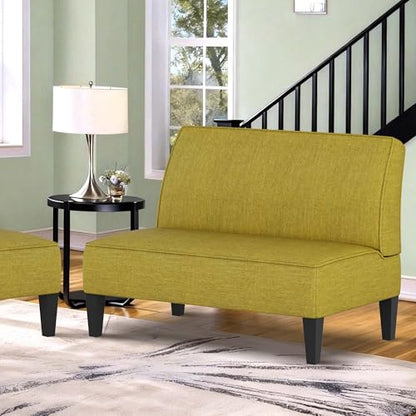 Small Loveseat, Green Mini Sofa Couch Accent Upholstered Bench with Back Living Room Bedroom Office Armless Love Seat Settee - color: Green