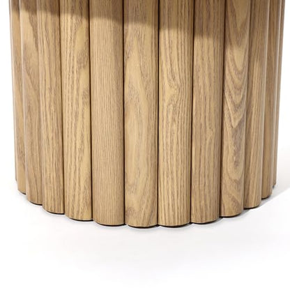 LuxenHome 23.5" Small Round Coffee Table, Wooden Fluted Oak Accent Table, Modern Side Tables for Living Room - color: C Brown