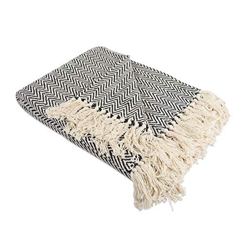DII Chevron Throw Collection Handloomed Cotton, 50x60, Black - color: Black, size: 50x60"