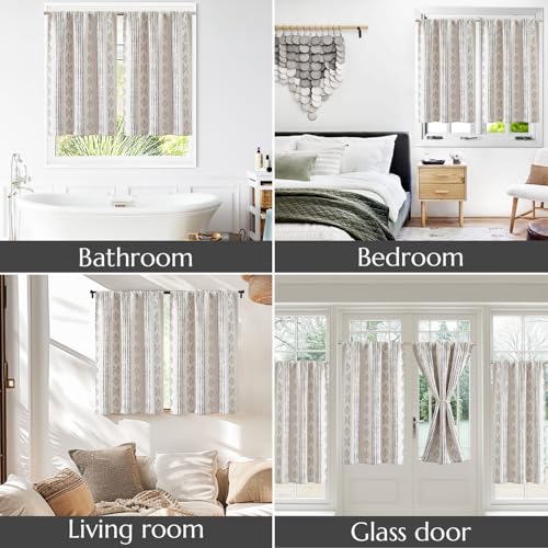 jinchan Boho Blackout Kitchen Tier Curtains, 36 Inch, Black on Beige | Black geometric print on warm beige, soft blackout backing, 2 panels, rod pocket, for kitchens, bedrooms, RVs and campers - color: Blackout Backing | Black on Beige, size: 25"W x 36"L