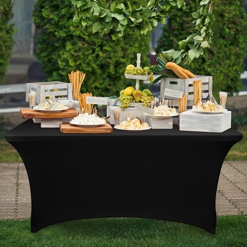 Nasitos 2 Pack Black Table Cloth Rectangle - 8 ft Spandex Stretch Tablecloths Fitted, Washable, Wrinkle-Free for Parties, Banquet & Trade Shows - color: Black, size: 8FT