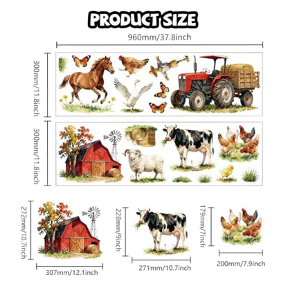 Farm Animal Wall Decals, Wall Stickers Decor | 2 Sheets 11.8"x37.8" Vinyl Removable Peel and Stick Murals, Plant Decor for Bedroom, Bathroom, Office, Classroom & Home - style: Farm Animal