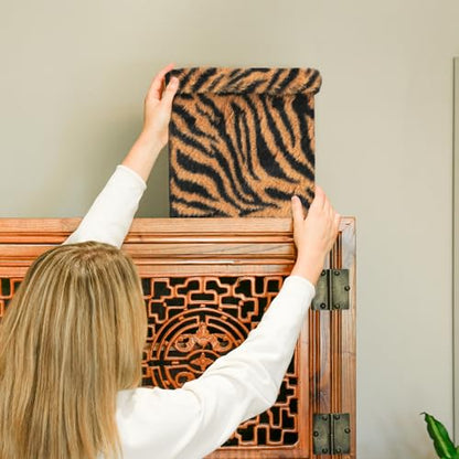 Luxe Faux Fur Storage Ottoman, Tiger Tan/White, 12 x 12 x 12 in | Engineered Wood, Tool-Free Assembly, Modern Style, Seat And Footrest - color: Tiger Tan/White, size: 12"D x 12"W x 12"H