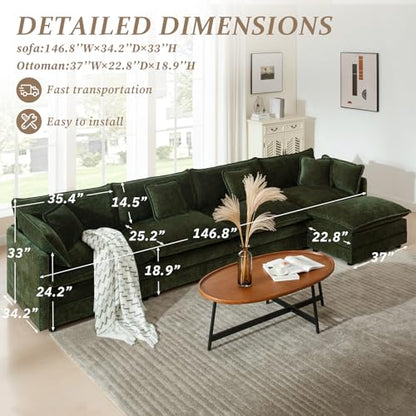 137" Chenille L Shaped Modular Sofa with Ottoman,Green | Randomly Assemble Modular Sofa Sets, Modern Recliner Deep Seat Sofa Set for Living Room,Office - color: Green, size: 4S+1O