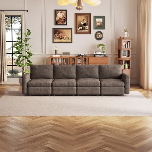 Guyii 116.92" Dark Brown 4-Piece Sofa Set, Extra-Large 4-Seater Modular Sectional Sofa, Modern Convertible Sectional Couch for Living Room, Bedroom, Home - color: Dark Brown, size: 4 Seat Sofa (No Ottoman)