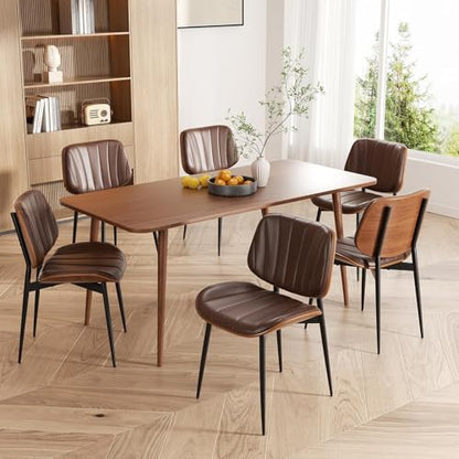 Dining Chairs Set of 2, Mid Century Modern Dining Room Chair, Upholstered Faux Leather Kitchen Chairs with Walnut Bentwood Back and Metal Legs for Kitchen Dining Living Room, Coffee - color: Coffee, size: Set of 2