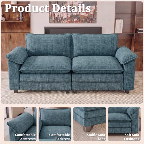 JUMMICO 79" Loveseat Sofa, Cloud Couch, Deep Seat, Dark Blue | Comfy Chenille, Double Layer Cushion, Wide Armrest, High-Density Foam, 2 Seat Couch for Living Room Apartment, Small Spaces - color: Dark Blue, size: Loveseat Sofa