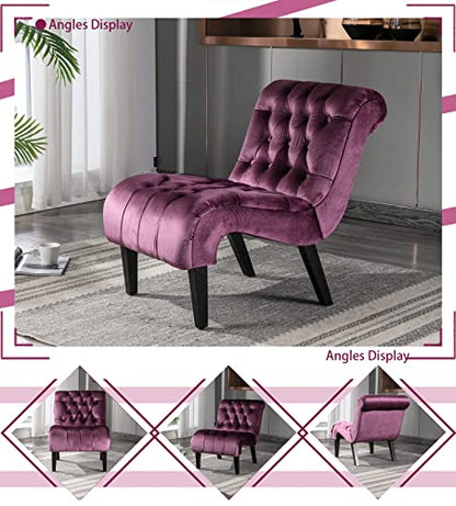 Velvet Armless Accent Chair, Purple, Durable, Adjustable, Stylish | Modern Small Lounger for Living Room, Upholstered Reading Chaise Lounge with Solid Rubber Wood Legs, Purple - color: Purple, size: Set of 2