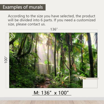 AFZEVEB-Tropical Forest Peel and Stick Wallpaper Landscape Trees Mural - color: X810, size: 136" x 100"