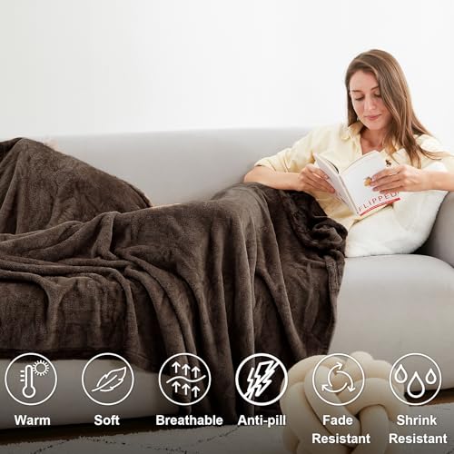 Hansleep Throw Brown Fleece Blanket, Soft Flannel Bed Blanket | Fuzzy Cozy Blanket 50x60 Inches, Multi-use for Bed, Sofa, Couch, Travel, Camping, All Season Warm Lightweight Cover - color: Brown, size: Throw (50x60 Inches)