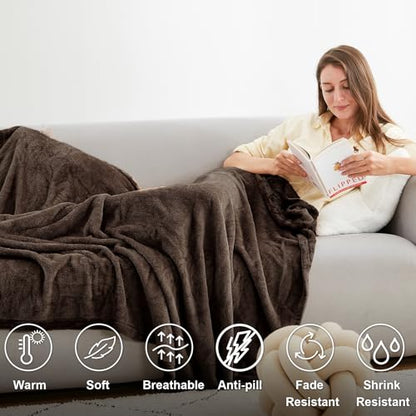 Hansleep Throw Brown Fleece Blanket, Soft Flannel Bed Blanket | Fuzzy Cozy Blanket 50x60 Inches, Multi-use for Bed, Sofa, Couch, Travel, Camping, All Season Warm Lightweight Cover - color: Brown, size: Throw (50x60 Inches)