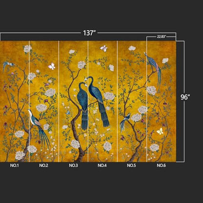 Golden Chinese Style Flowers Birds Large wall murals Peel and Stick Wallpaper for Bedroom Living Room - 96"x137" - color: W04, size: 96"x137"