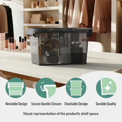 6 Pack Clear Black Plastic Storage Bins with Lids and Handles, Stackable Organizer Small Latch Boxes, Storage Containers for Organizing (4 Quart)