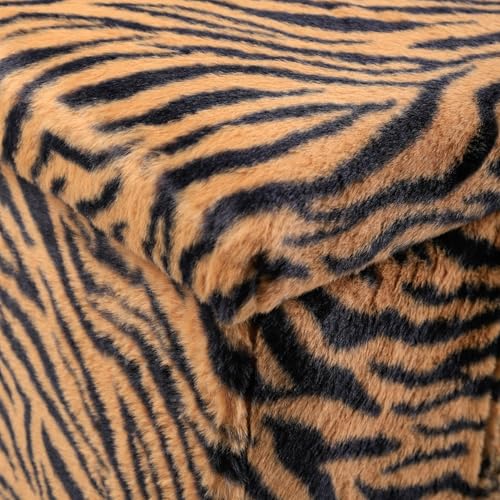 Luxe Faux Fur Storage Ottoman, Tiger Tan/White, 15 x 15 x 15 in | Engineered Wood, Tool-Free Assembly, Modern Style, Seat And Footrest - color: Tiger Tan/White, size: 15"D x 15"W x 15"H
