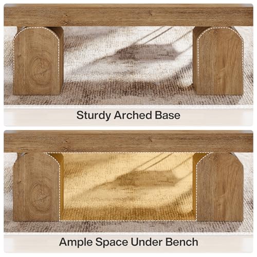 Tribesigns 59" Dining Bench for 2 to 3, Farmhouse Dining Table Bench with Arched Base, Extra Long Kitchen Seating for Living Room, Entryway (Brown) - color: Brown