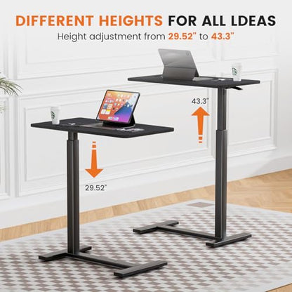 Sweetcrispy Overbed Table, Bedside Table, Mobile Standing Desk | Adjustable Wheels, Rolling Laptop Cart, Hospital Home Use, Space Saving Frame, Dorm, Apartment, Milky - color: Black