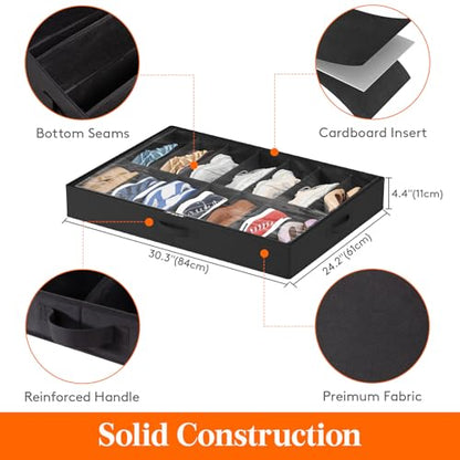 Lifewit Under Bed Shoe Storage Organizer 2 Pack(14 Shoes Cells), 4.3 Inches Profile Fabric Shoes Container Box with Clear Cover, Foldable Storage Bag with 2 Handles, Fits 14 to 28 Pairs - style: 14 Shoes Cells
