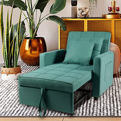 Sofa Bed Chair 3-in-1 Convertible Chair Bed, Lounger Sleeper Chair, Single Recliner for Small Space with Adjustable Backrest (Green) - color: Green