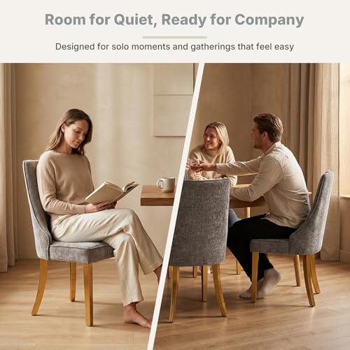 Upholstered Dining Chairs Set of 2, High Back Side Chairs for Kitchen and Dining Room, Mid-Century Modern Chenille Seating with Gold Metal Legs, Grey - color: Grey, Gold Legs, size: Set of 2
