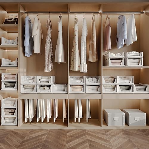 5 Pack Stackable Plastic Storage Closet Organizers and Storage Bins Drawer Shelf Storage Container for Wardrobe Cupboard Kitchen Bathroom Office White | Drawer Shelf Storage Container for Wardrobe Cupboard Kitchen Bathroom Office White Foldable Multifunct